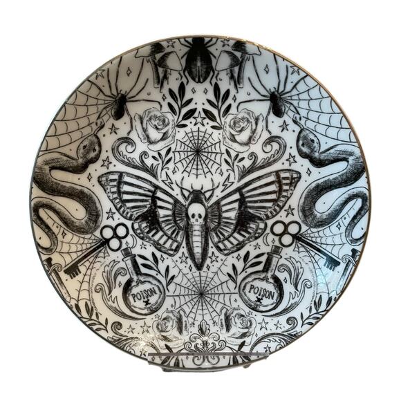 Grace Teaware Fine Porcelain Halloween Appetizer Plates 6" Black White 4pc NEW - Picture 2 of 15